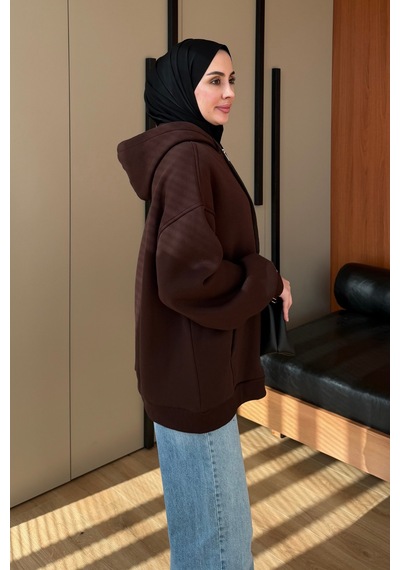 Balenbi Kadın 3 İplik İçi Polarlı Kapüşonlu Tesettür Basic Sweat Hırka 395 Kahvarengi Balenbi Kadın 3 İplik İçi Polarlı Kapüşonlu Tesettür Basic Sweat Hırka 395 Kahvarengi