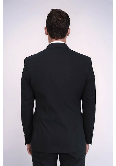 Gümüş Düğmeli Slim Fit Kruvaze Siyah Erkek Takım Elbise Wessi Siyah