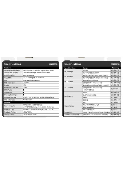 Mastech M9803r Masa Tipi Dijital Multimetre