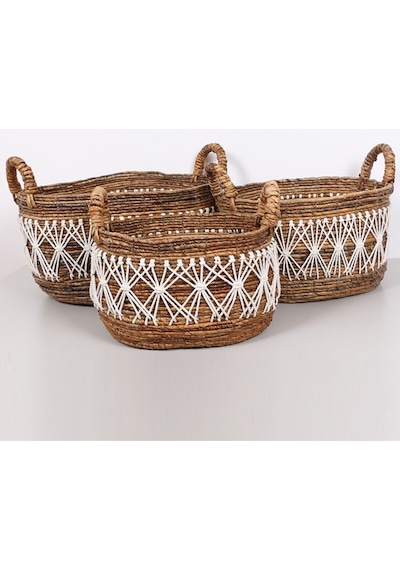 Ürgüp 40x34x31 Cm. Doğal Abaka El Yapımı Oval Sepet L Bej