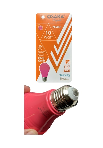 1 Adet Osaka 10w Pembe Işık E27 Duylu Kalın Duy Led Ampul