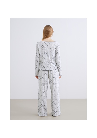 Lcw Young Gri U Yaka Çiçekli Kadın Pijama Takım