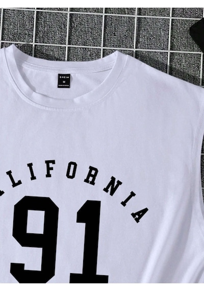 Altamira Erkek Beyaz California 91 Baskılı Kolsuz T-shirt 001