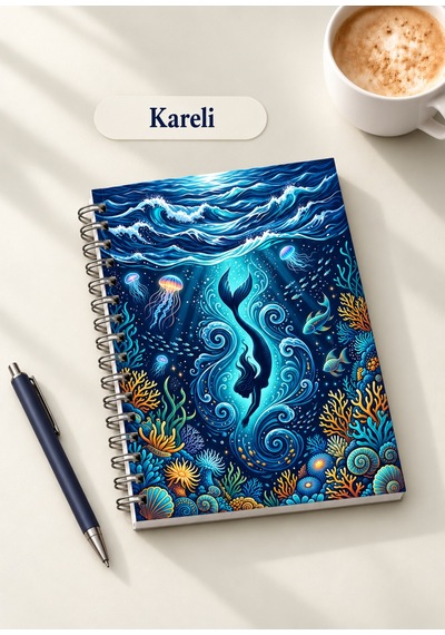 Masalsı Deniz Altı Su Altı Bahçesi Temalı 2'li Set A5 Metal Spiralli Çizgili-kareli Karton Kapak Masalsı Deniz Altı Su Altı Bahçesi Temalı 2'li Set A5 Çizgili-kareli Defter