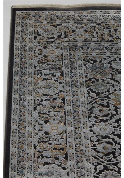 Çam Halı Buhara 3502 Siyah Romans Halı Eskitme Desenli Makine Halısı