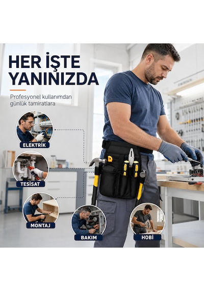 Microcase Çok Amaçlı Çok Bölmeli Kemere Takmalı Bel Tipi Alet Takım Hırdavat Kılıfı Çantası Al5651 Siyah