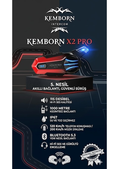 X2 Pro Motosiklet Kask Kulaklık 1adet 2 Binicili İntercom Bluetooth Seti 5. Nesil
