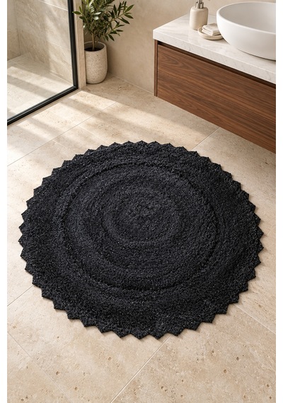 Alanur Bodrum Tufting Cotton Pamuklu El Işi Örgülü 90 X 90 Cm Paspas 110 Siyah
