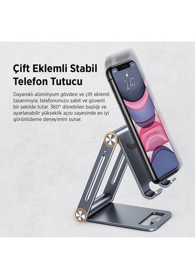 Ayrex Juo Alüminyum Katlanabilir Metal Masaüstü Telefon Tutucu Standı Gümüş Diğer