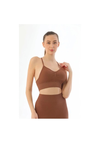 Angbutik Kahve Mı 3921 Soft Seamless Ripli Tayt Yoga Takımı Kahverengi