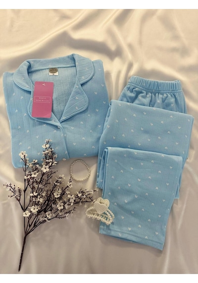 Mh Moony Homewears Cruncy Candy Kışlık Termal Merlin Kumaş Pijama Takımı Mavi