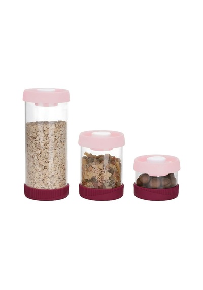 Yuvarlak Vakumlu Cam Saklama Kabı Seti, 3&apos Lü Set 450 Ml+840 Ml+1500 Ml , Pembe
