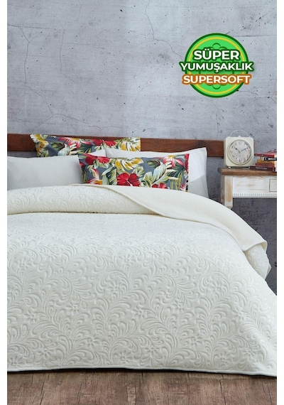 Evlen Home 3 Kg Embos Baskılı Pamela Kalın Çift Kişilik Battaniye 230x240 Cm Krem Krem