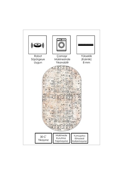 West Home Dijital Baskı Yıkanabilir Kaymaz Taban Mutfak Halısı Salon Halısı Ve Yolluk Wh 548 Beige Oval