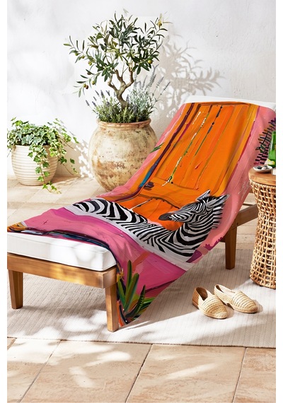 Zebra Temalı Tropikal Plaj Havlusu - Modern Safari Pembe Turuncu Hızlı Kuruyan Mikrofiber Havlu Çiy Armut