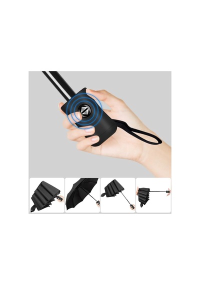 Toptancı Amca Yağmur Şemsiye Unisex Full Otomatik Açılır-kapanır 8 Fiber Telli Şemsiye Siyah