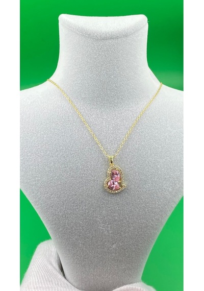 Kadın Gold Renk Pembe Kalpli İnce Zincir Kolye Altın