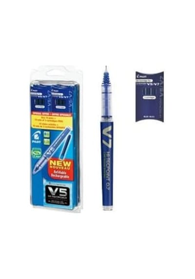 V7 Hi-tecpoint Iğne Uçlu Roller Kalem + 3'lü Kartuş Tek Renk