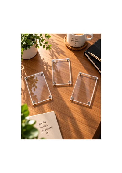 Sürpriz Hediyeli 3 Adet 6x9 Cm Şeffaf Pleksi Mıknatıslı Fotoğraf Çerçevesi Magnetli Polaroid Anı Çerçevesi Fotoğrafsız