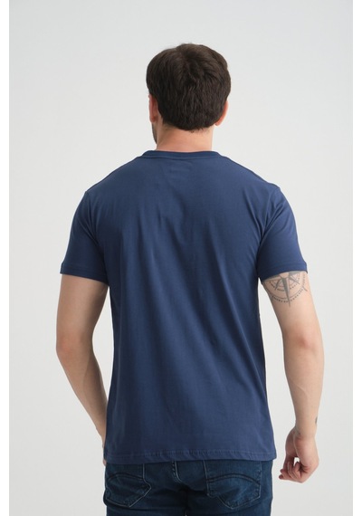 Shooter Sportwear Shooter Erkek Bisiklet Yaka Tişört Premium Pamuklu Yüksek Kalite Regular Fit İndigo