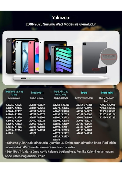 Apple Uyumlu iPad  11/10.nesil A16 9/8/7 10.2 Air/pro 4/5/6 11/13inç Avuç Içi Reddi Dokunmatik Çizim Kalemi