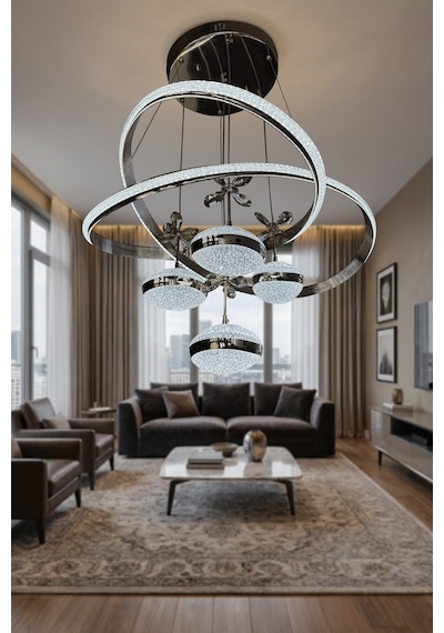 Hayal Simli 4 Top Modern Sarkıt 3 Renk Salon Avizesi Led Çok Renkli
