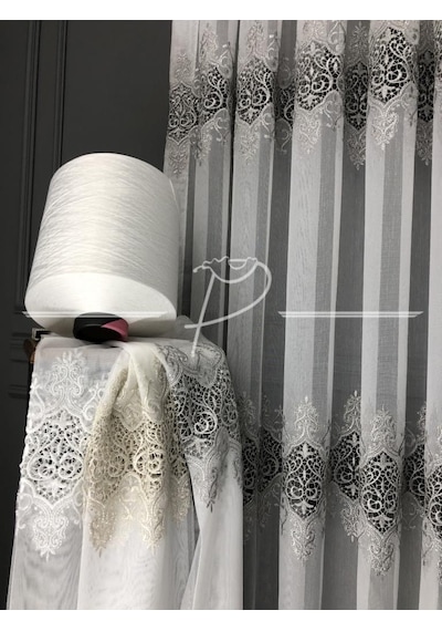 Tül Perde Taç Marka 3 Hiza Hades Desen Aplik Işleme 3 Renk Seçe Çok Renkli