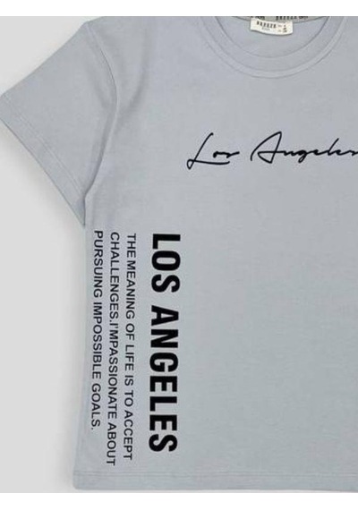 Breeze Erkek Çocuk Los Angeles Yazılı Pamuklu Tshirt-14629 Gri