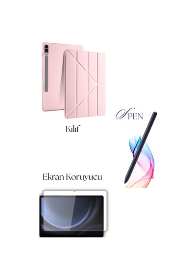 Fuchsia Galaxy Tab S10 Plus İle Uyumlu Tablet Kılıfı S Pen Tablet Kalemi Temperli Ekran Koruyucu Set Tablet Kılıfı