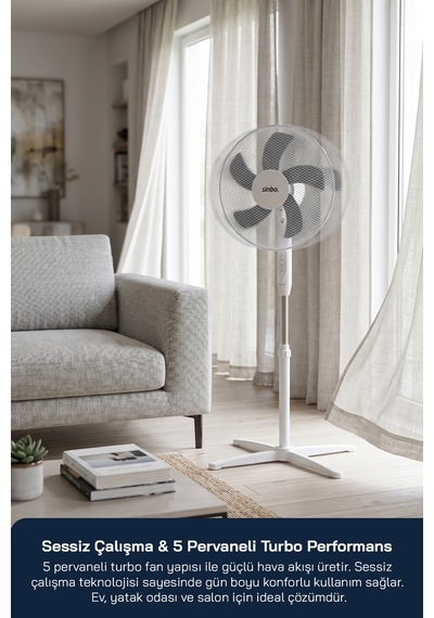 Sf-7704 Ayaklı Vantilatör 16 İnç 35w Sessiz Fan 3 Kademeli Yükseklik Ayarlı Ev Tipi