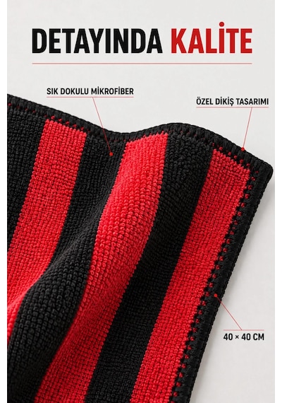Luxury Serisi 2 Li Kırmızı Siyah İri Çizgili Mikrofiber Temizlik Bezi 40x40 Cm Süper Emici İz Bırakmaz Kırmızı - Siyah