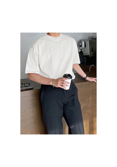 Tarz Cool Erkek Bisiklet Yaka %100 Pamuk T-shirt Beyaz