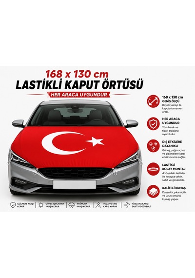 168x130 Cm Lastikli Araç Kaput Örtüsü Her Araca Uygun Organizasyon Bayrağı Tek Ebat