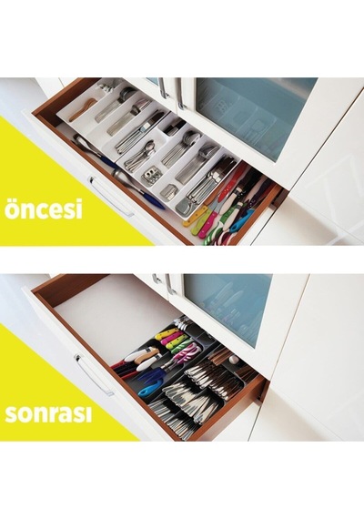 %50 Yer Tasarruflu 9 Bölmeli Tasarruflu Tasarım Tescilli Kaşıklık Decobella Füme Plastik Sarı Diğer