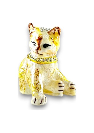 Taş Detaylı Sarı Kedi Biblo Çelik Metal 7x6 CM