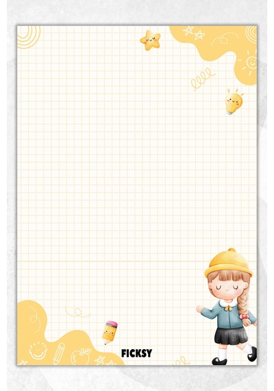 A5 Çocuk Bloknot Kareli Defter - 50 Yaprak - Memopad - Notepad - Not Defteri - Not Kağıdı Sarı Sarı