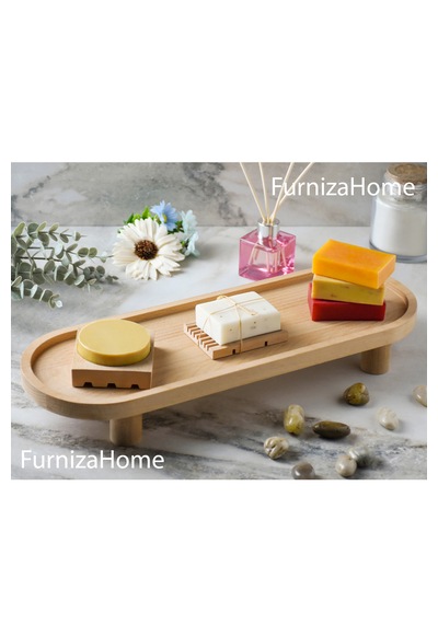 Çok Amaçlı Ahşap Ayaklı Düzenleyici Sunumluk Servis Tabağı Ayaklı Sunumluk Mutfak Banyo Stand Açık Renk Ahşap