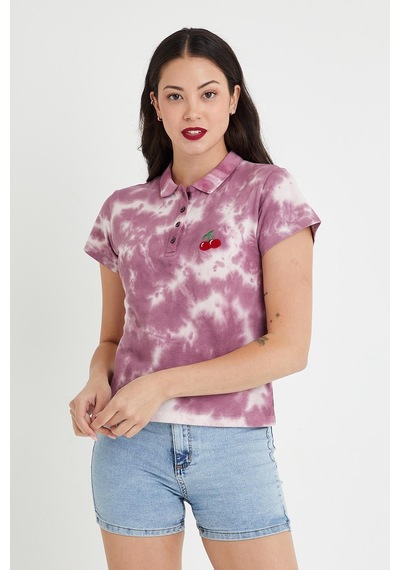 Kadın Batik Yıkamalı T-shirt Mor