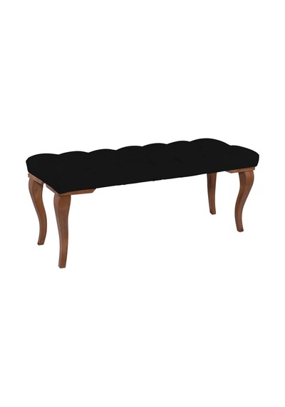 Gazzini Classic Lükens Gürgen Ayak Chester Model Kapitoneli Siyah Puf Bench - Ceviz Ayak