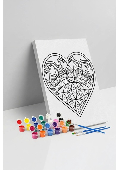 Etnik Kalp Desenli Mandala Ahşap Boyama Seti 40x50 Cm