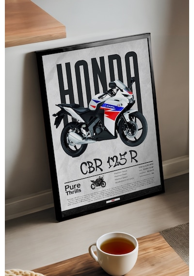 Honda Cbr 125r Siyah Ahşap Çerçeveli Poster, Motosiklet Duvar Tablosu