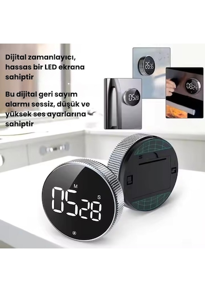 Polham Şarjlı Dijital Zamanlayıcı Kronometre, Spor,yemek,ders Çalışmak Için Geri Sayım Saati, Alarmlı