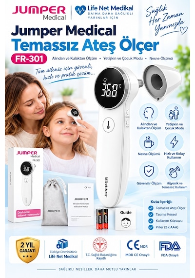 Jumper Temassız Ateş Ölçer Alından Ve Kulaktan Ölçer JPD-FR403