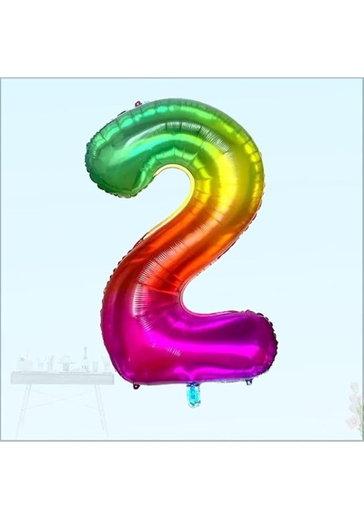 Süsle Bebek Ve Parti 2 Yaş Rakam Folyo Balon, 100 Cm - Gökkuşağı Genel