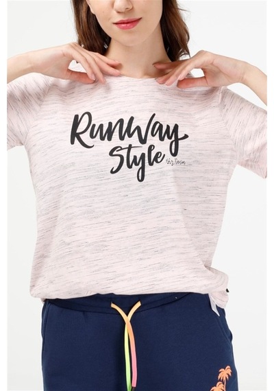 Brz Collection Pembe Renk Siyah Kırçıllı Kadın Kısa Kollu T-Shir Pembe