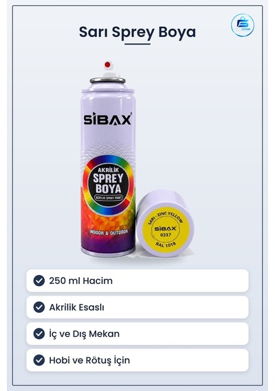 Sarı Sprey Boya 250 Ml Akrilik Hobi Rötuş Boyası İç Ortam Dış Mek