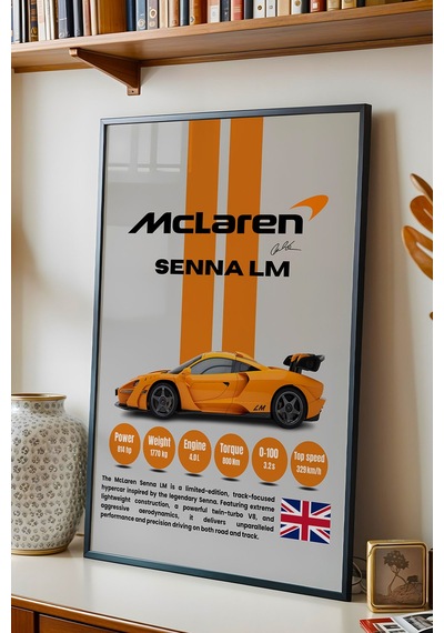 Mclaren Senna Lm Tablo - Teknik Özellikli Hiper Araba Poster - Çerçeveli Duvar Dekoru Siyah