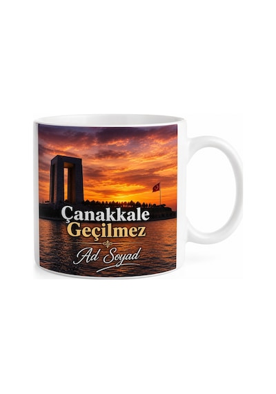 Çanakkale Gün Batımı Baskılı Kupa Bardak Hediye Porselen Mug Beyaz / Çok Renkli