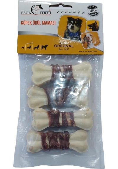 Esca Food Dana Eti Sargılı Beyaz Pres Kemik Köpek Ödül Maması 4'lü 7.5 CM
