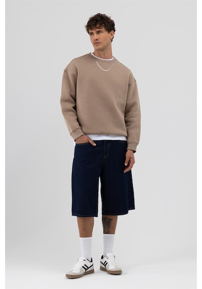 Vamos Basic Bisiklet Yaka Oversize Sweatshirt Açık Vızon